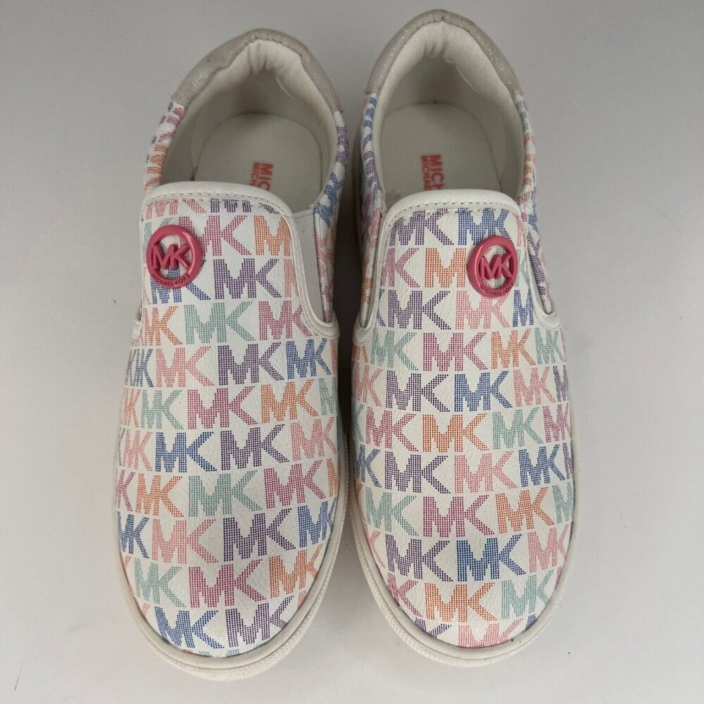 Michael Kors Girls White Casual Fabric MK Logo Low Top Flat Size 3 Slip On Shoes - Picture 4 of 9